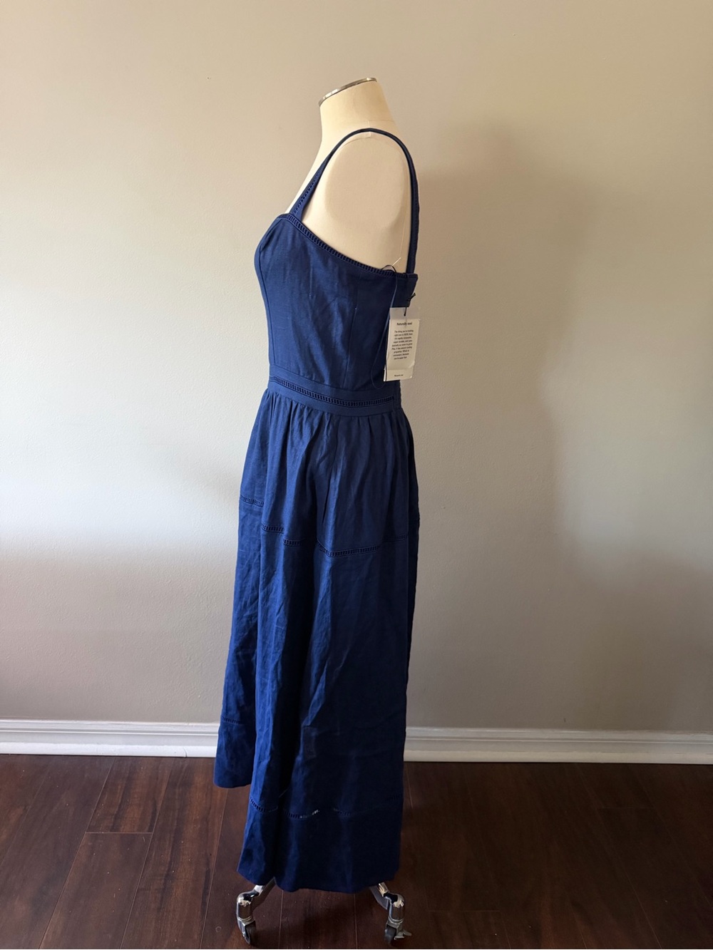 NWT Reformation Everett Linen dress 10, Navy Square Neck Sundress with Pockets - Picture 6 of 9